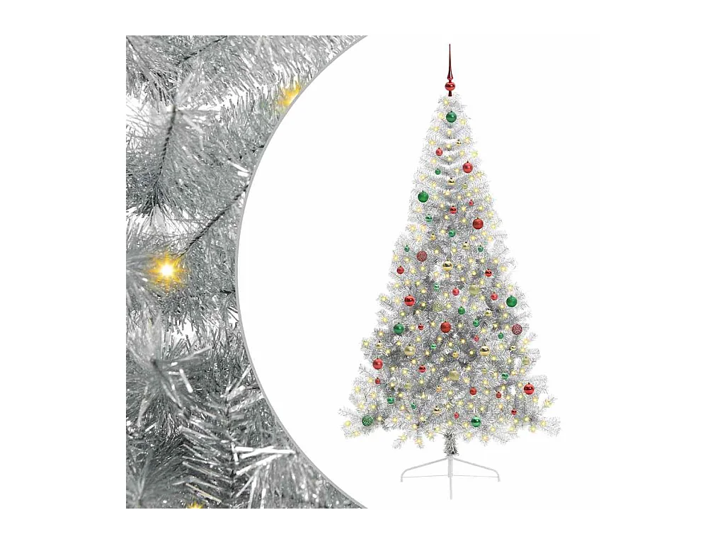 Sapin de Noël artificiel pré-éclairé Argent 210 cm PET