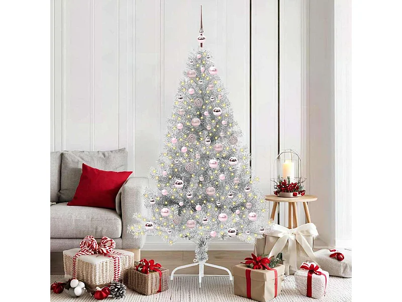 Árbol de Navidad Artificial Preiluminado Plateado 180 cm PET