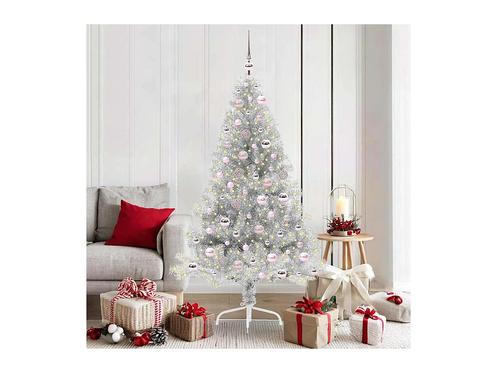 Sapin de Noël artificiel pré-éclairé Argent 180 cm PET