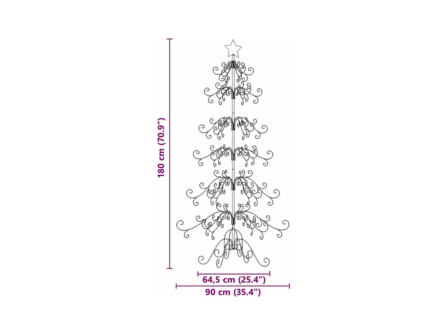 Árbol de Navidad de metal con soporte Dorado 180 cm