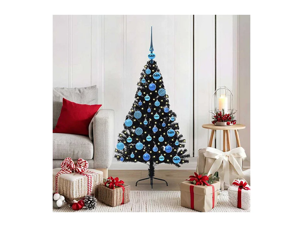 Árvore de Natal Artificial Pré-iluminada Preto 120 cm PVC