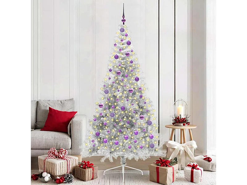 Árbol de Navidad Artificial Preiluminado Plateado 210 cm PET