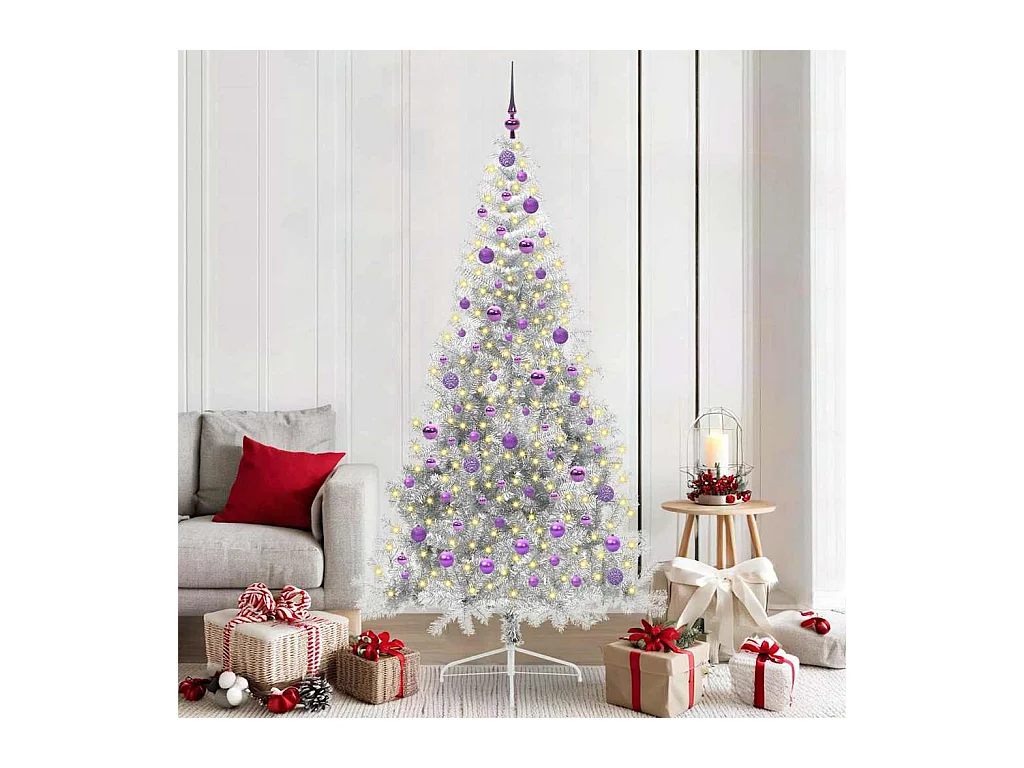 Árbol de Navidad Artificial Preiluminado Plateado 210 cm PET