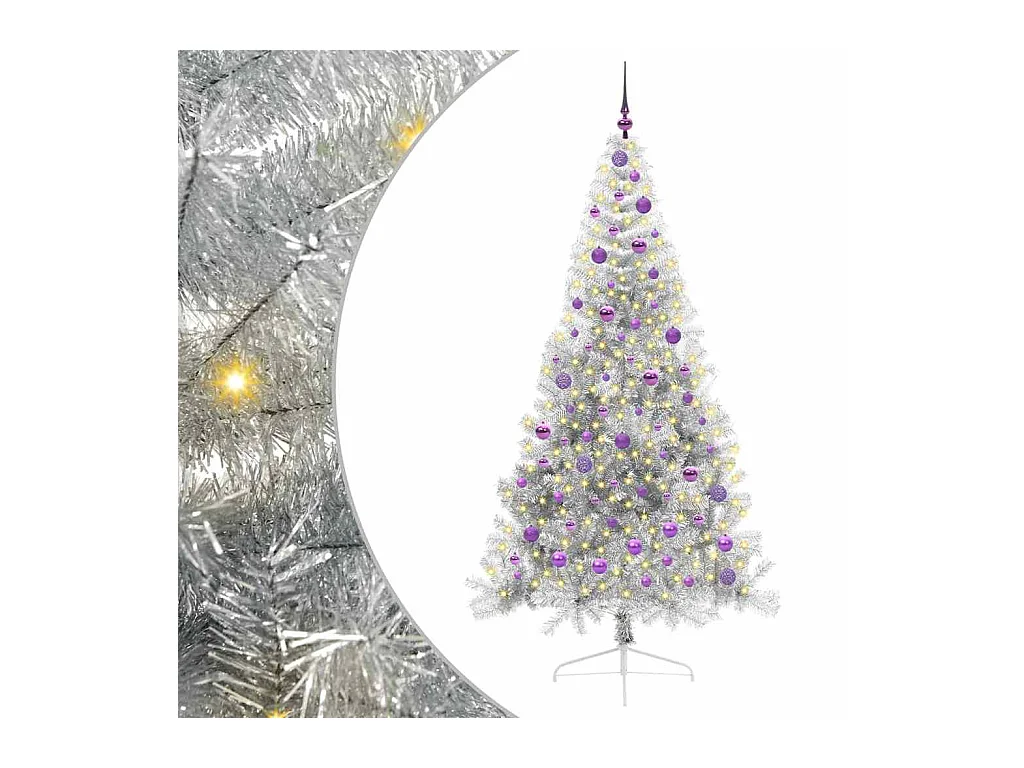Árbol de Navidad Artificial Preiluminado Plateado 210 cm PET