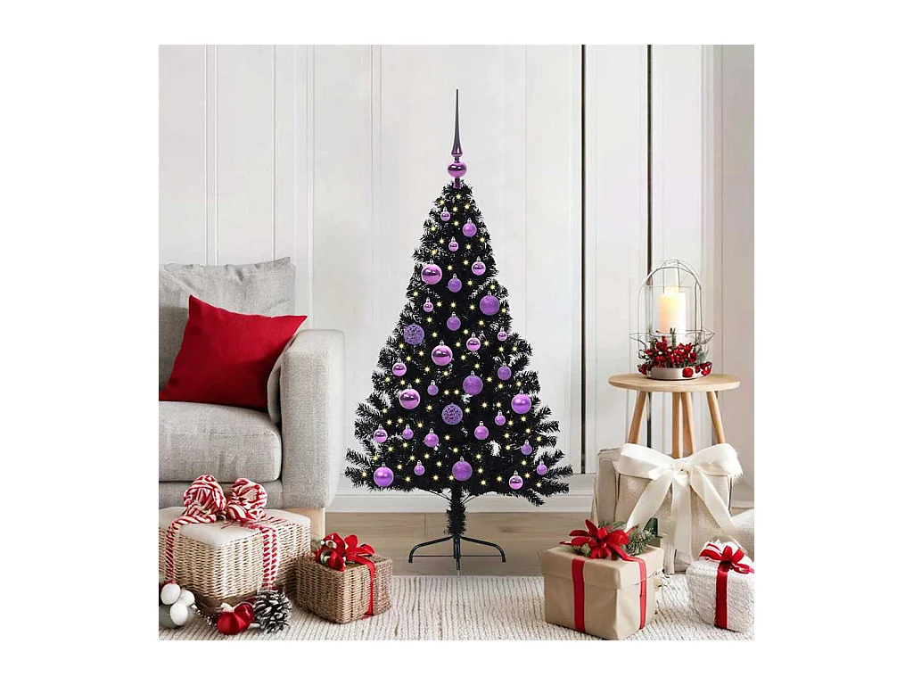 Árbol de Navidad Artificial Preiluminado Negro 120 cm PVC