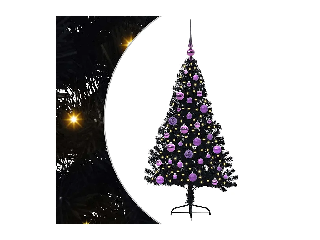 Árbol de Navidad Artificial Preiluminado Negro 120 cm PVC