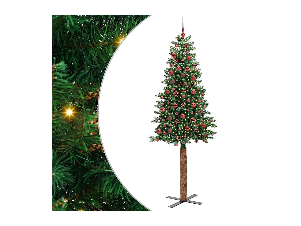 Árbol de Navidad Delgado con 300 LED con soporte Verde 210 cm