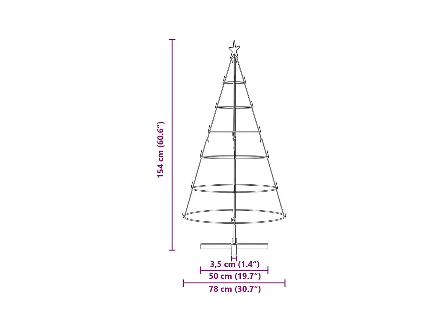 Kerst Cone Boom met standaard Zwart 150 cm Staal