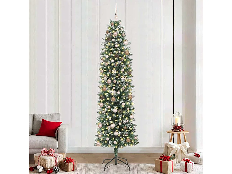 Kunstmatige slanke kerstboom Groen en Wit 240 cm Plastic en PVC
