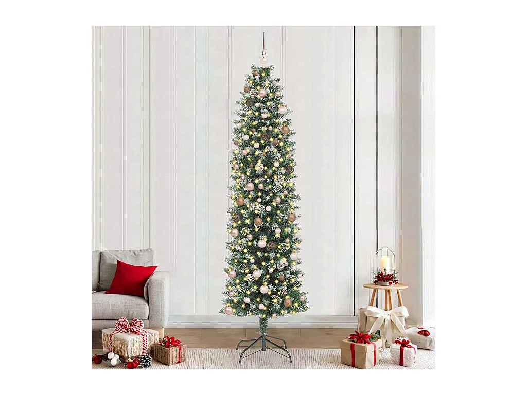 Kunstmatige slanke kerstboom Groen en Wit 240 cm Plastic en PVC