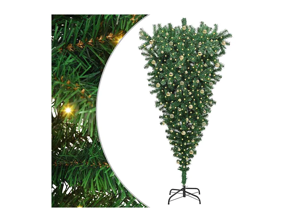 Árvore de Natal Artificial Pré-iluminada de Cabeça para Baixo com Conjunto de Bolas