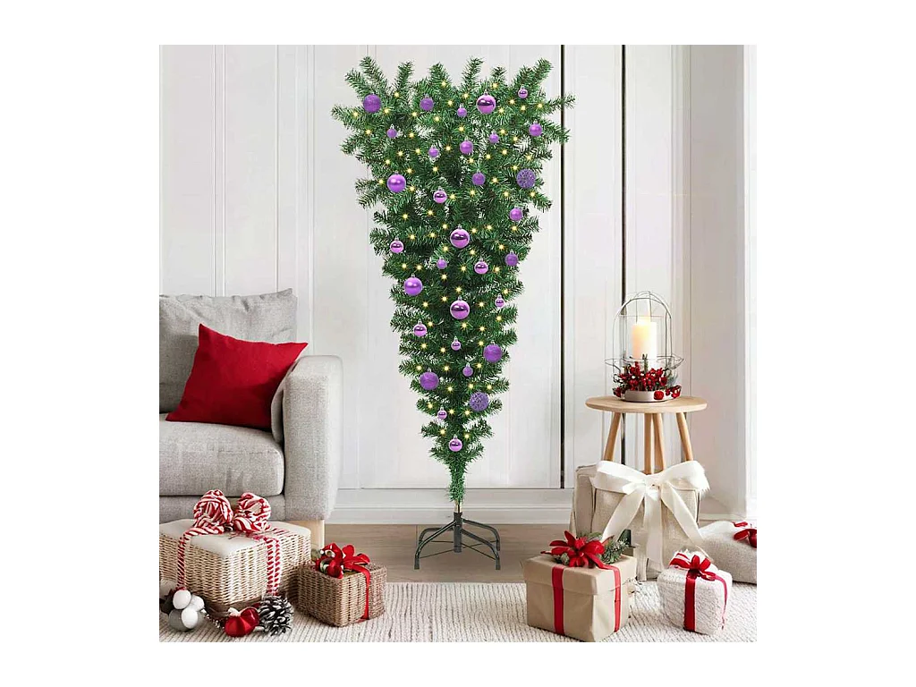 Sapin de Noël artificiel prééclairé à l'envers avec ensemble de boules