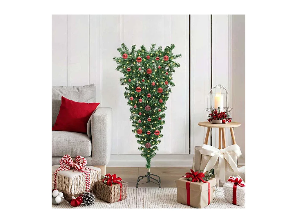 Árbol de Navidad Artificial Pre-iluminado al Revés con Juego de Bolas