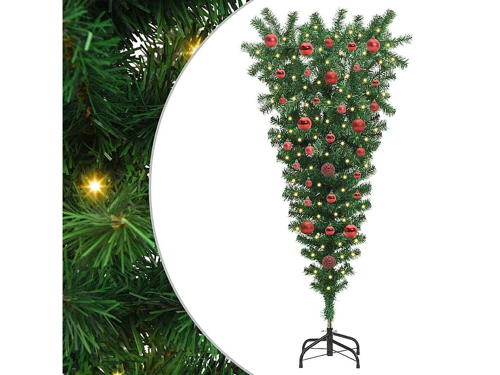 Sapins de Noël pré-éclairés en version inversée avec jeu de boules