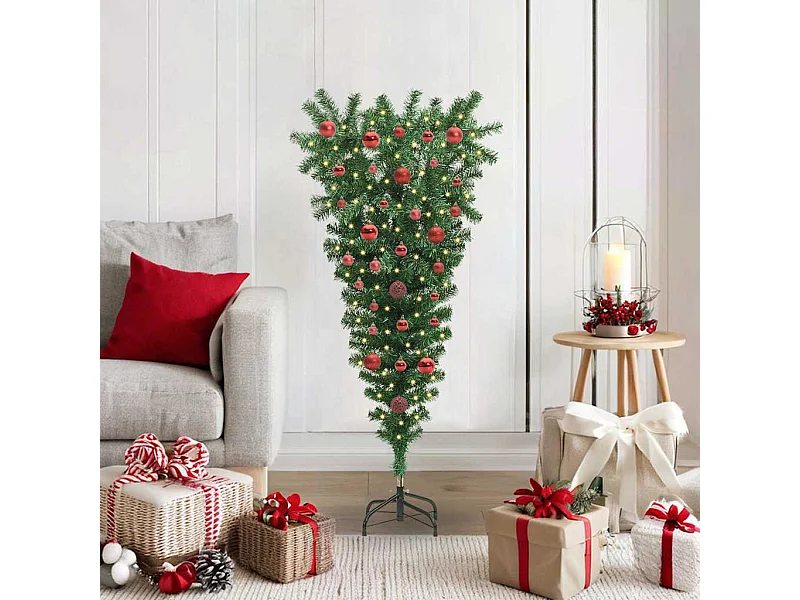 Omgekeerde kunstkerstboom met ballenset Groen 120 cm PVC
