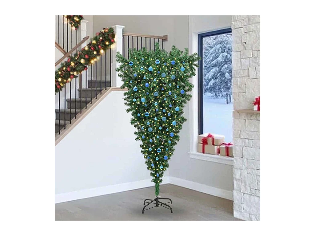 Arbre de Noël artificiel pré-éclairé à l'envers avec ensemble de boules