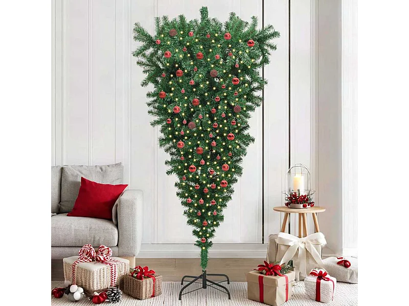 Arbre de Noël artificiel pré-éclairé à l'envers avec ensemble de boules