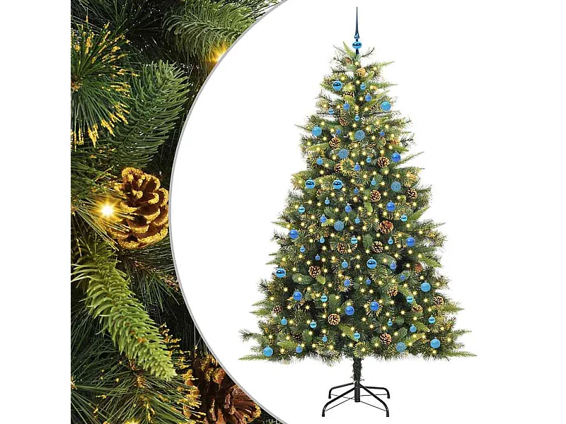 Árbol de Navidad artificial con ramas plegables y conos 240 cm