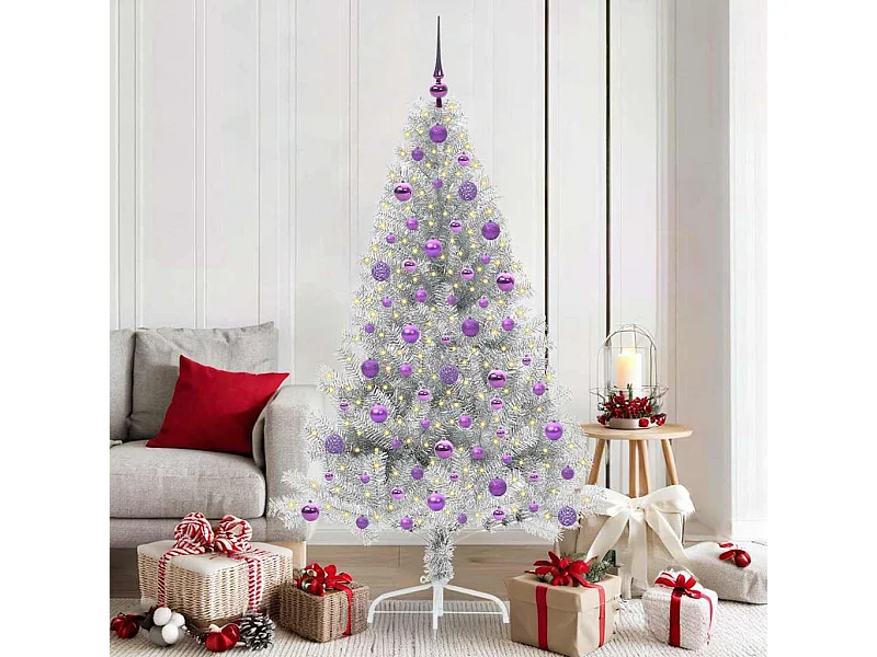 Árbol de Navidad Artificial Preiluminado Plateado 180 cm PET