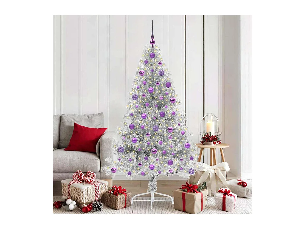 Sapin de Noël artificiel pré-éclairé Argent 180 cm PET
