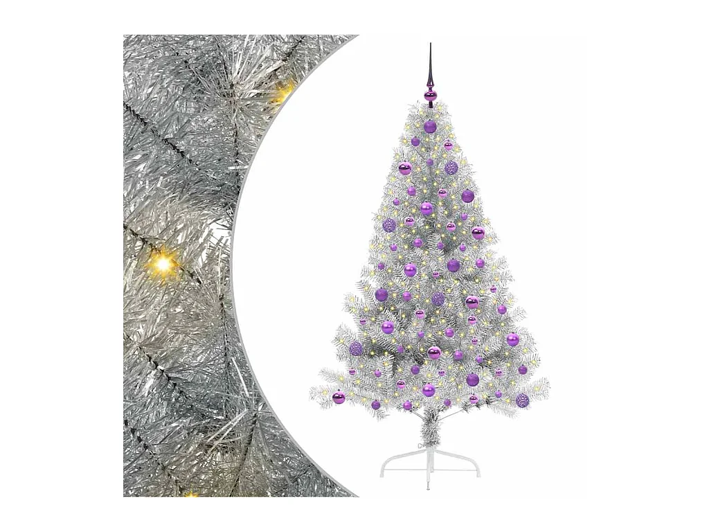 Sapin de Noël artificiel pré-éclairé Argent 180 cm PET