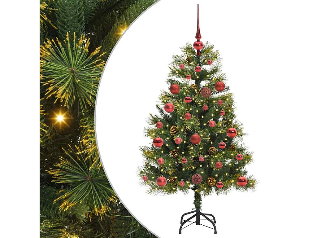 Árbol de Navidad artificial con ramas plegables y conos 120 cm