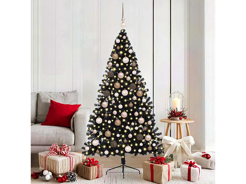Árbol de Navidad Artificial Preiluminado Negro 180 cm PVC
