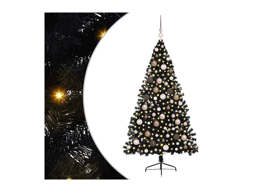 Sapin de Noël artificiel pré-éclairé Noir 180 cm PVC