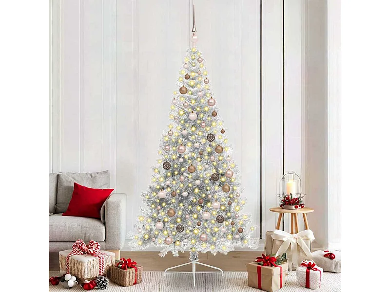 Árbol de Navidad Artificial Preiluminado Plateado 210 cm PET