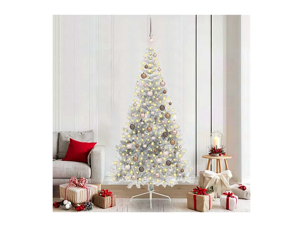 Sapin de Noël artificiel pré-éclairé Argent 210 cm PET