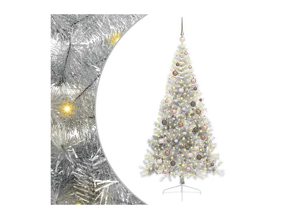 Sapin de Noël artificiel pré-éclairé Argent 210 cm PET