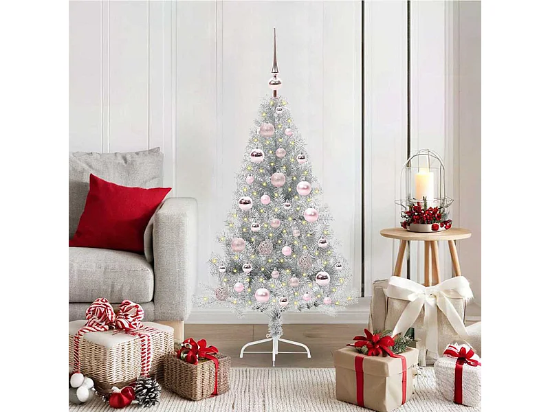 Árbol de Navidad artificial pre-iluminado Plateado 120 cm PET