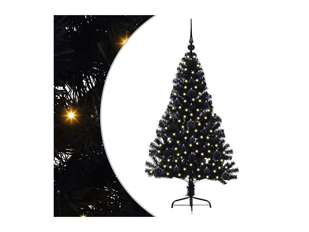 Árbol de Navidad Artificial Preiluminado Negro 120 cm PVC