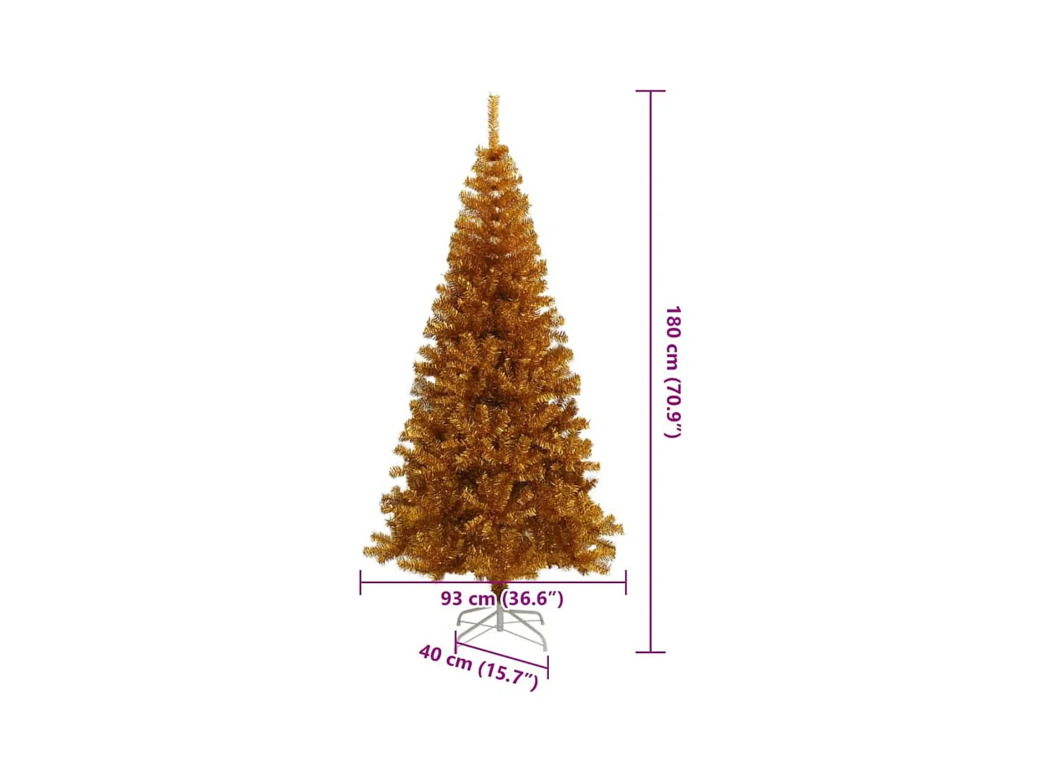 Sapin de Noël avec 300 LED avec support Doré 180 cm PET