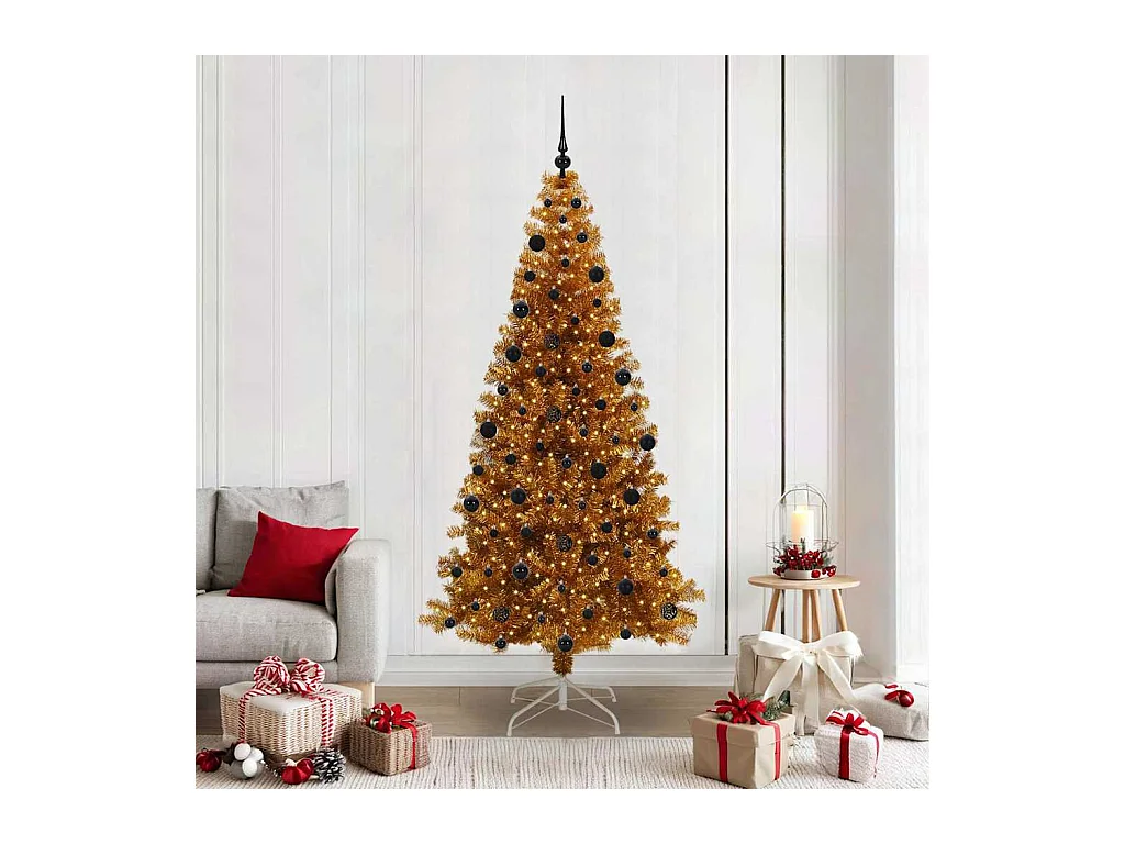Sapin de Noël avec 300 LED avec support Doré 210 cm PET