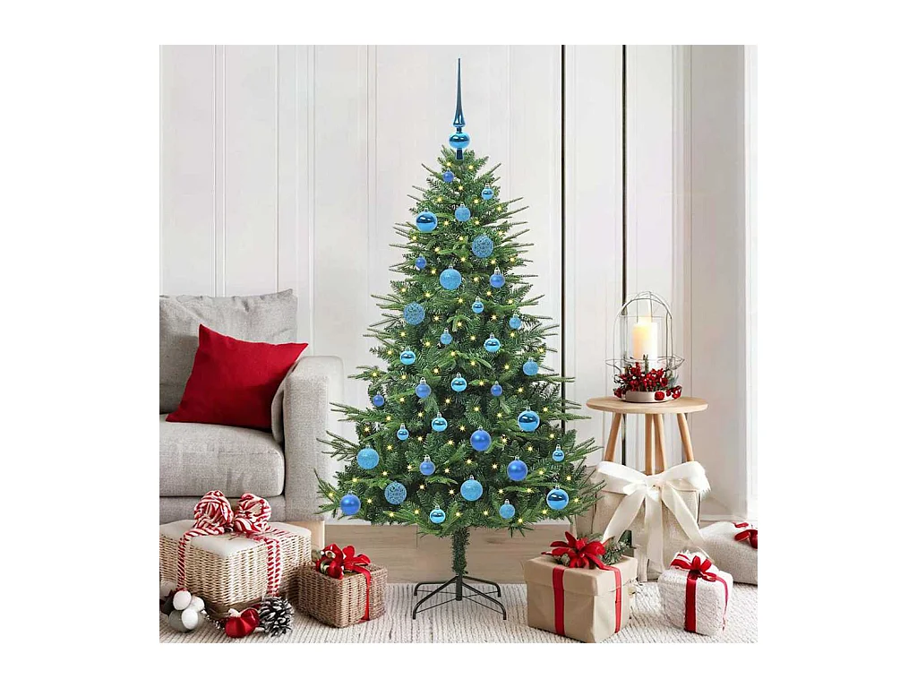 Sapin de Noël artificiel pré-éclairé avec set de boules Vert