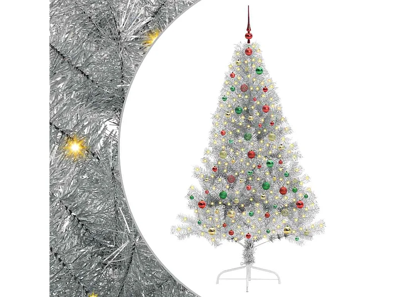Árbol de Navidad Artificial Preiluminado Plateado 180 cm PET