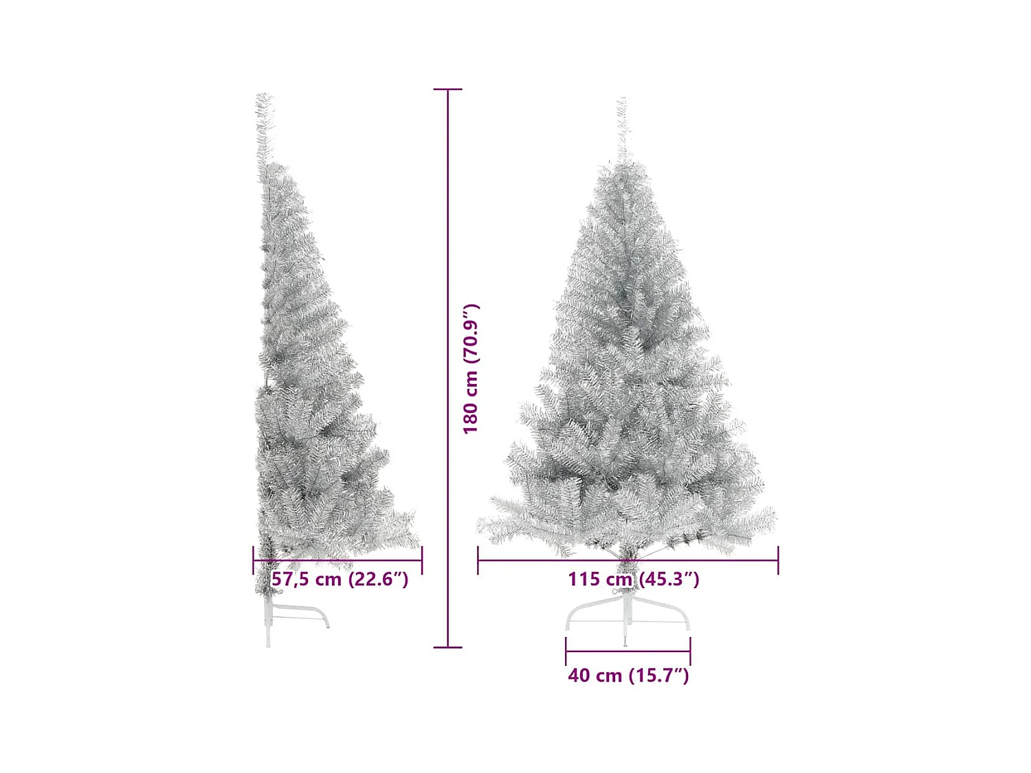 Sapin de Noël artificiel pré-éclairé Argent 180 cm PET