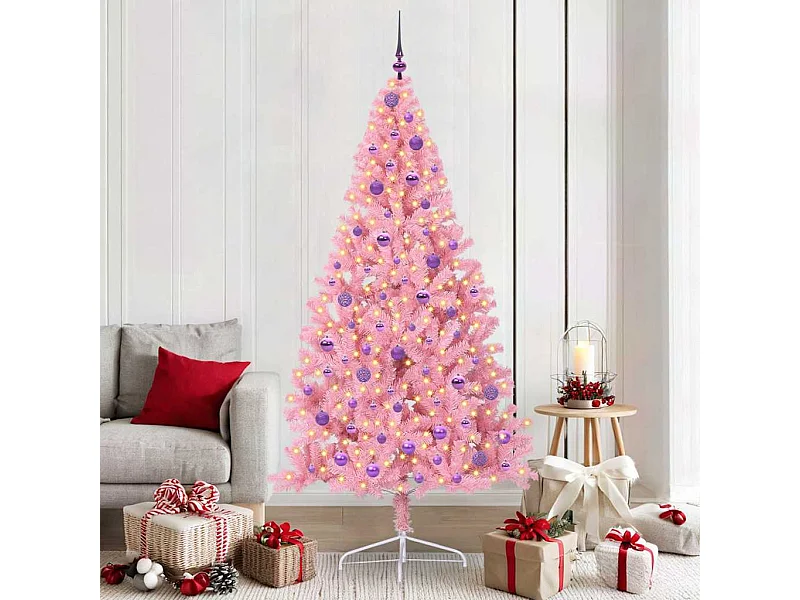 Sapin de Noël artificiel pré-éclairé Rose 210 cm PVC