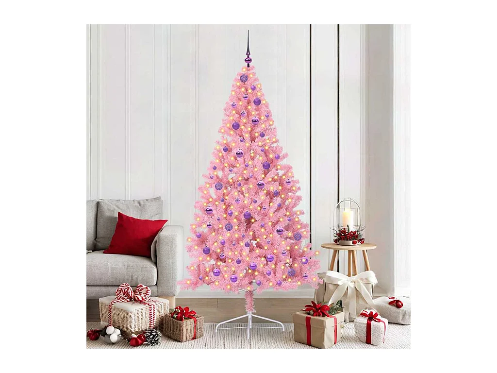 Sapin de Noël artificiel pré-éclairé Rose 210 cm PVC