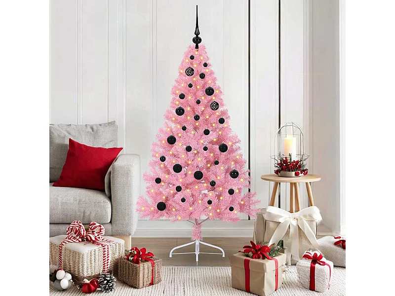 Sapin de Noël artificiel pré-éclairé Rose 150 cm PVC