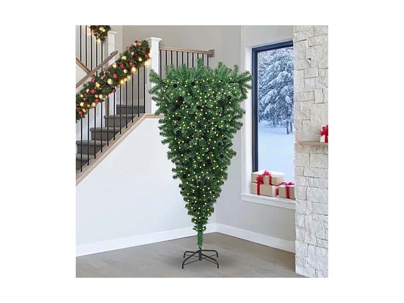 Arbre de Noël artificiel pré-éclairé inversé avec ensemble de boules
