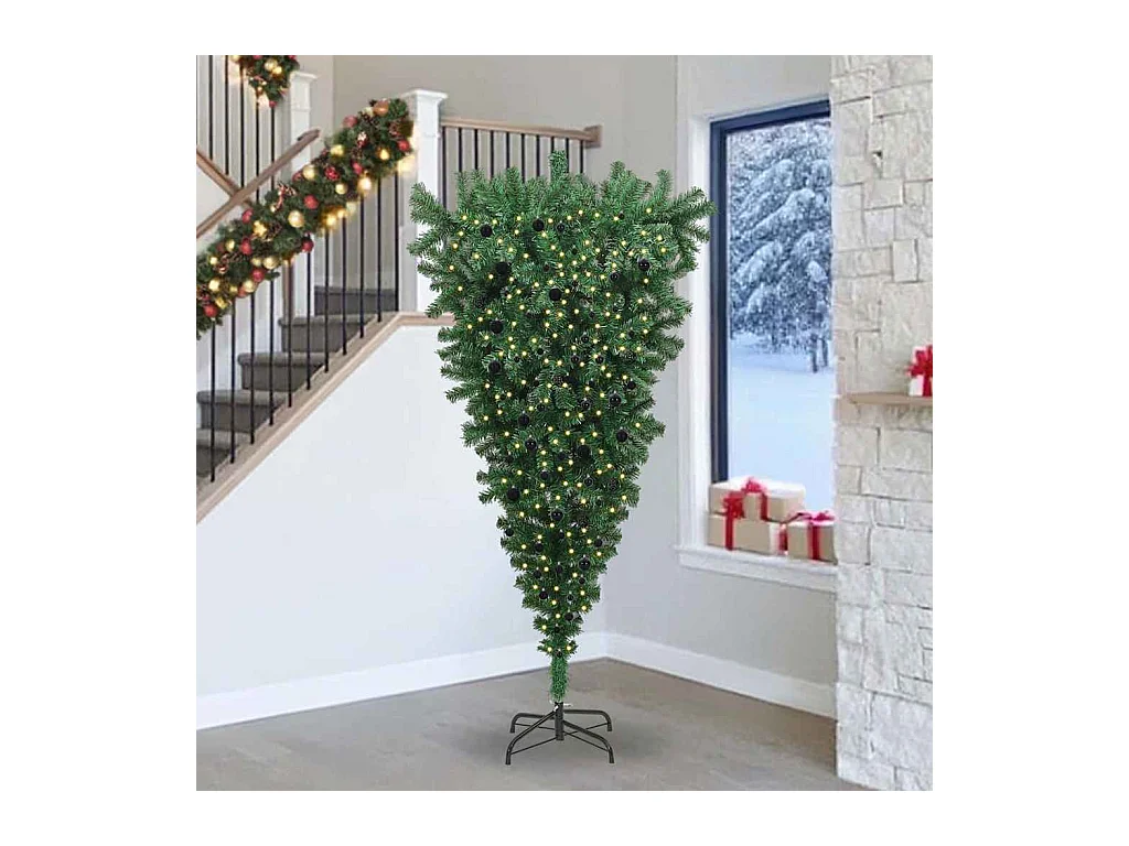 Arbre de Noël artificiel pré-éclairé inversé avec ensemble de boules