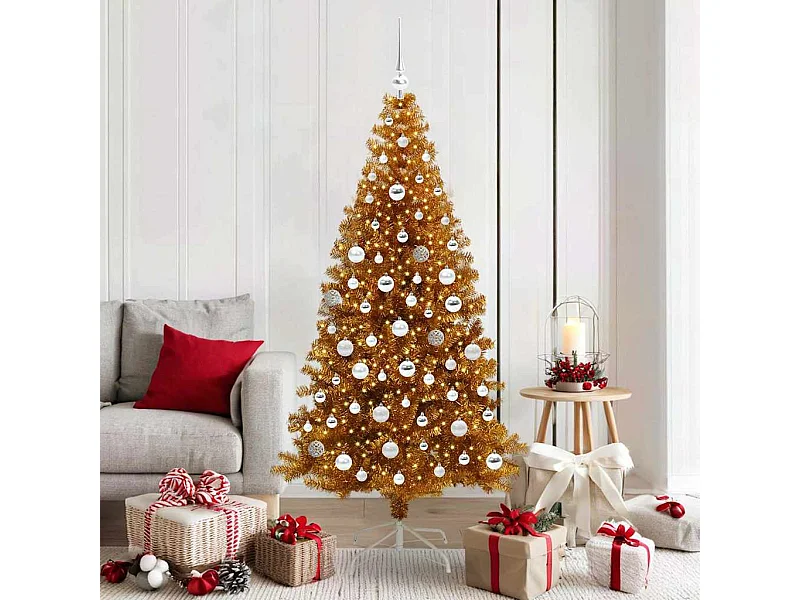 Sapin de Noël avec 300 LED avec support Doré 180 cm PET