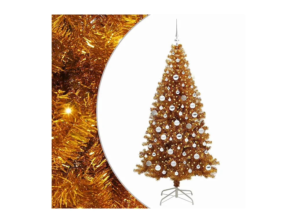 Sapin de Noël avec 300 LED avec support Doré 180 cm PET