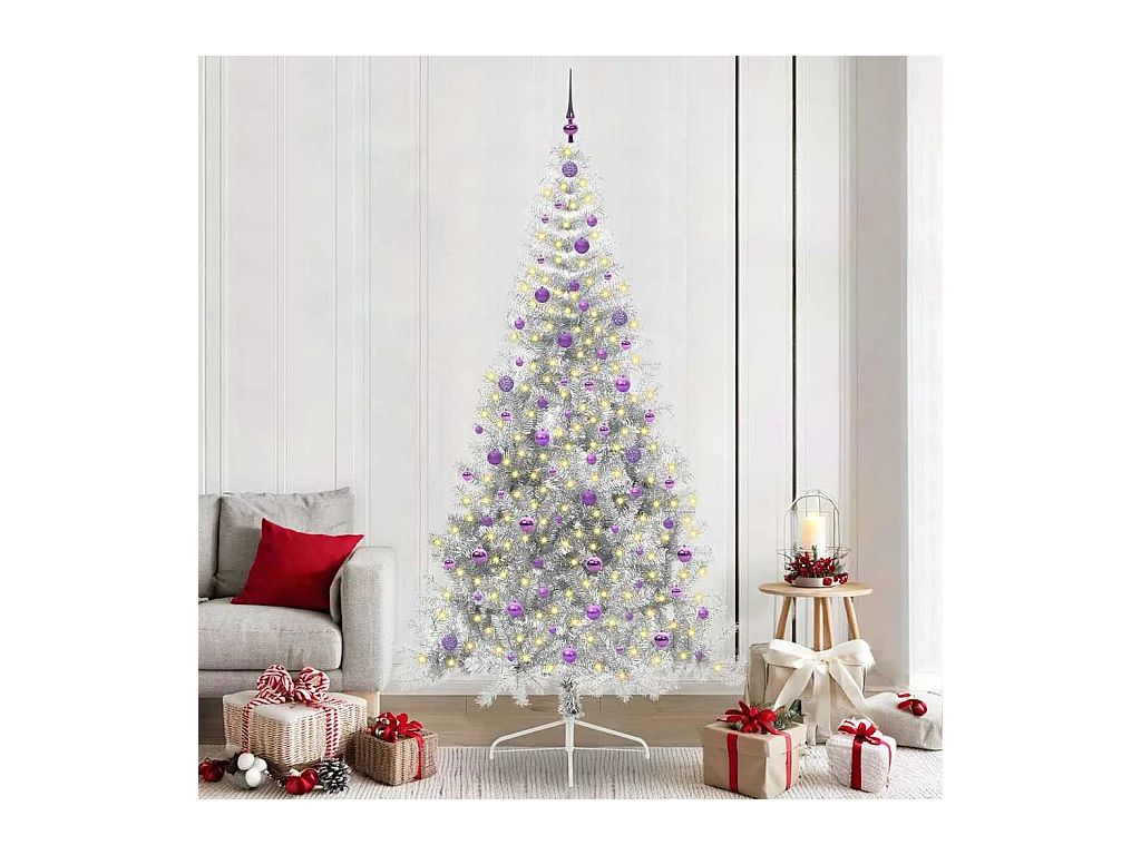 Árbol de Navidad Artificial Preiluminado Plateado 240 cm PET