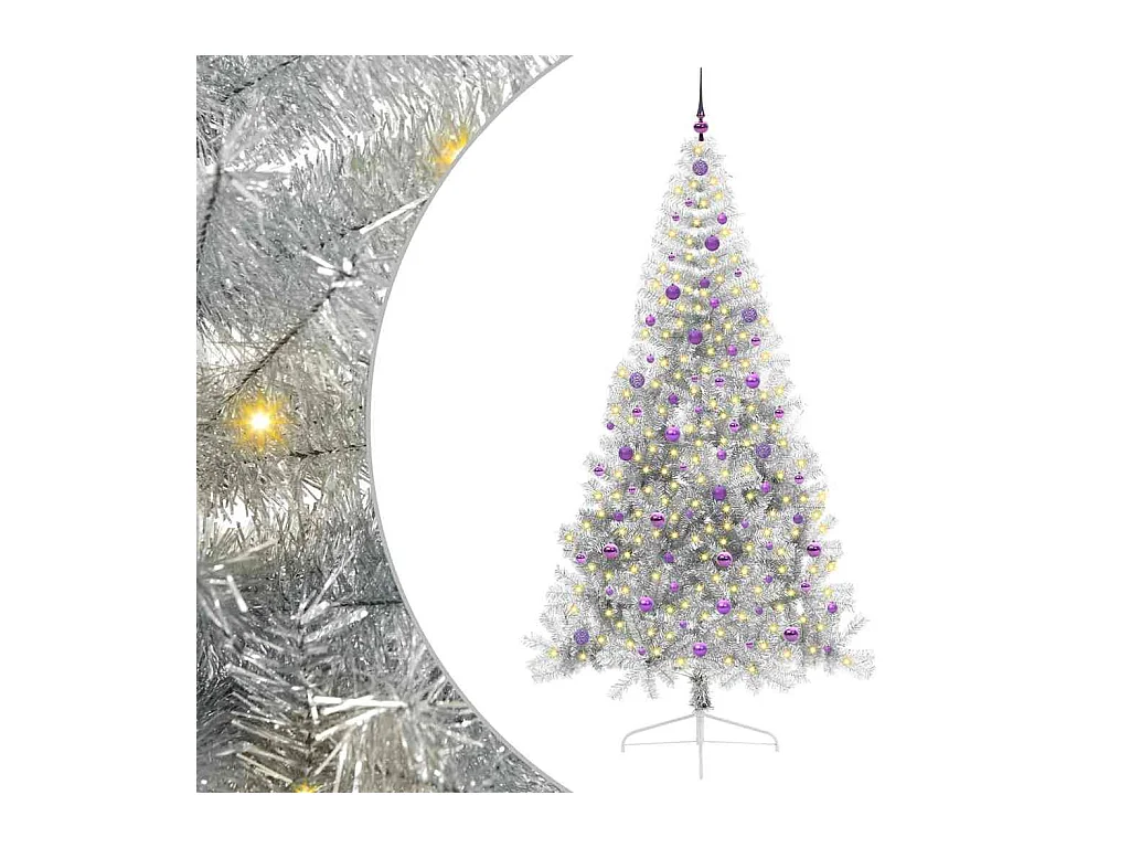 Árbol de Navidad Artificial Preiluminado Plateado 240 cm PET