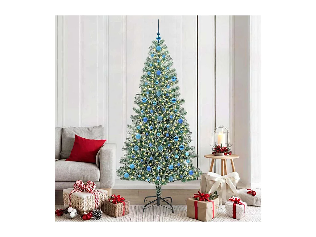Árbol de Navidad Artificial Nevado con Luz LED Verde y 210 cm