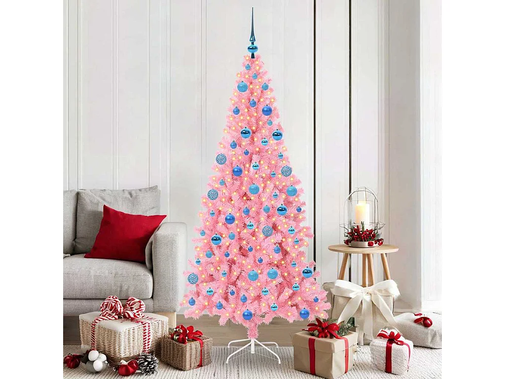 Sapin de Noël avec 300 LED avec support Rose 180 cm PVC
