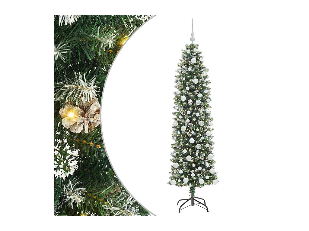 Arbre de Noël artificiel slim avec 300 LED Vert et blanc 180 cm